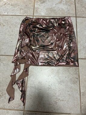 Windsor Metallic Rose-Brown Asymmetric Mini Skirt with Ruffle Detail